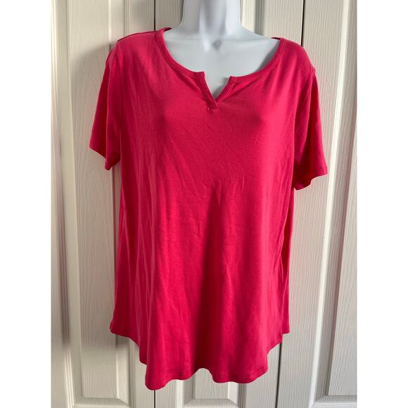 By Chico’s Notched Neck Cotton Short Sleeve Tee size 8-10 regular Tall (2) Pink - Picture 2 of 6